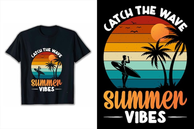 파도 여름 바이브 티셔츠 디자인 여름 벡터 컬렉션을 잡아라