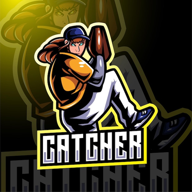 Vettore catcher esport mascotte logo design