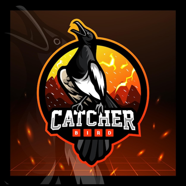 Catcher vogel mascotte esport logo ontwerp