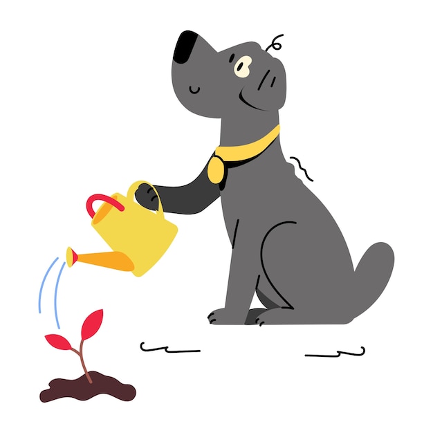 Catchy flat illustration of dog watering