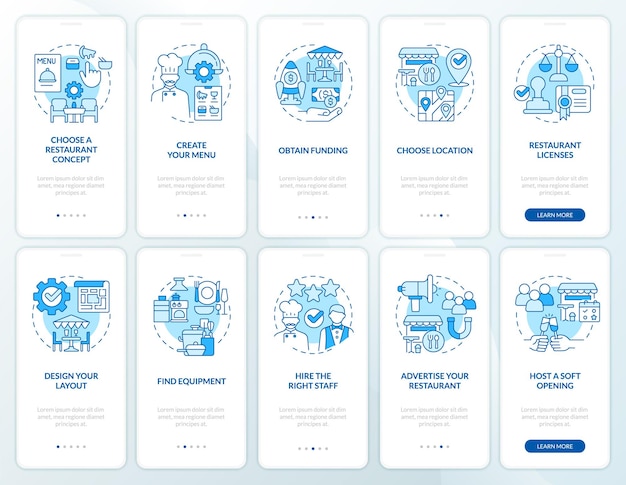Идеи броских ресторанов синего цвета на экране мобильного приложения