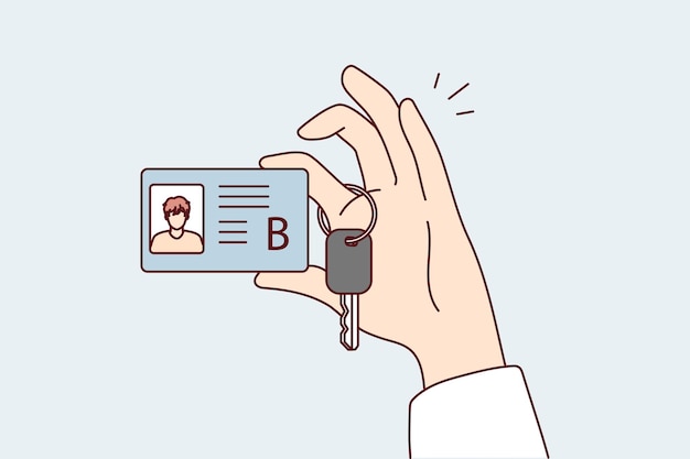 Category B car license with photo and truck ignition key in persons hand Vector image