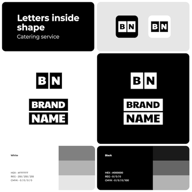 catering service monochrome logo with brand name creative design element and visual identity template with krub font suitable for catering company food service event