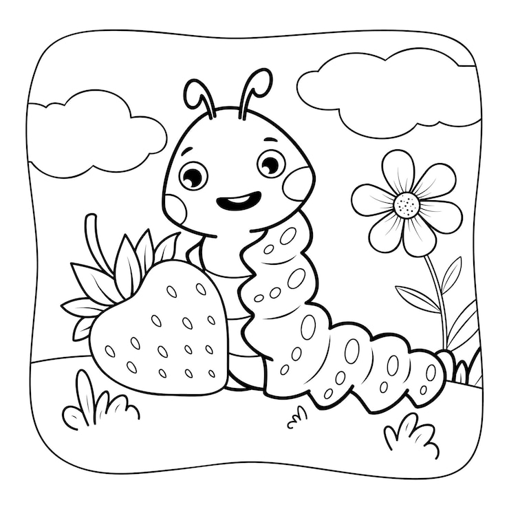 Caterpillar черно-белая книжка-раскраска или раскраска для детей Природа фон