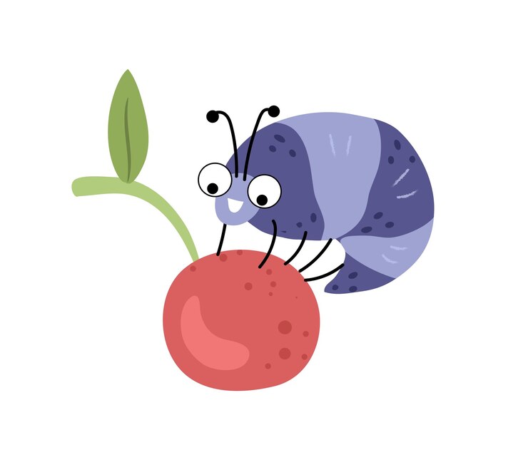 Vector caterpillar with cherry funny smiling creature