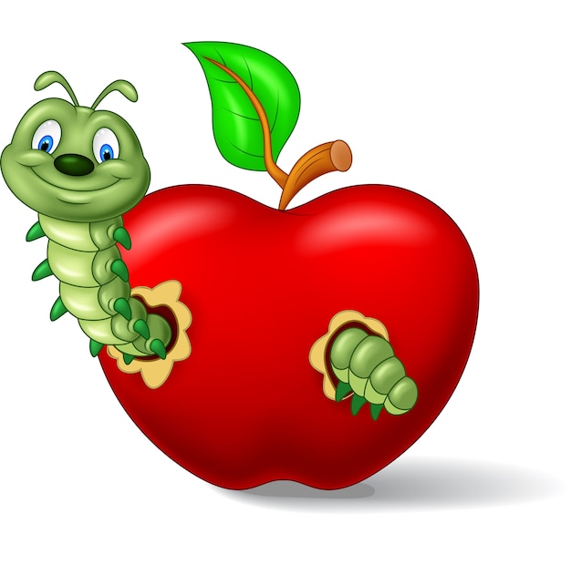 Caterpillars eat the apple