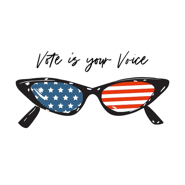 Vector cateye sunglass with american flag with hand writting 