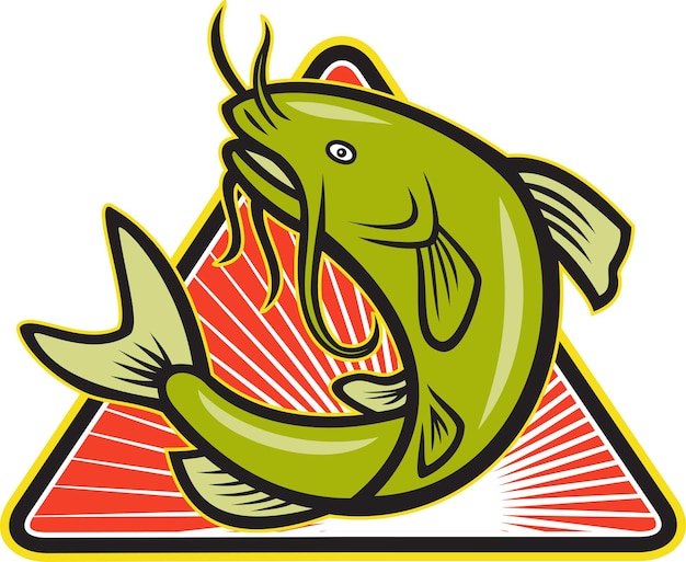 Vector catfish fish jumping cartoon