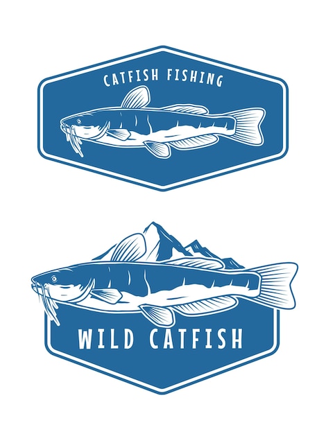 catfish fishing badge logo concept