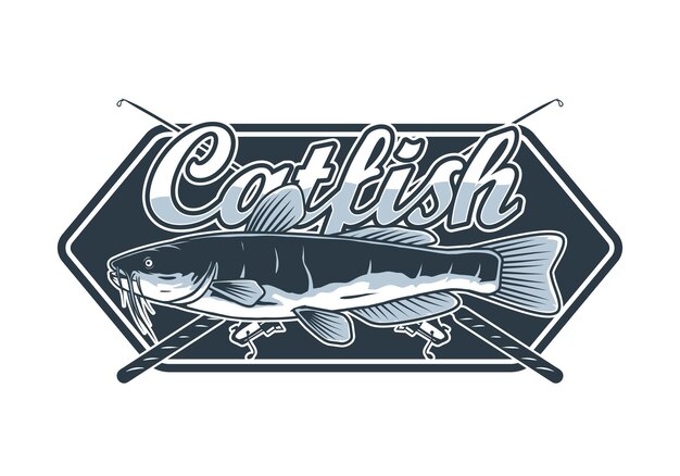 Vector catfish fishing logo design template