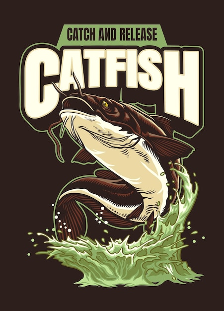 Vector catfish vintage shirt design illustration