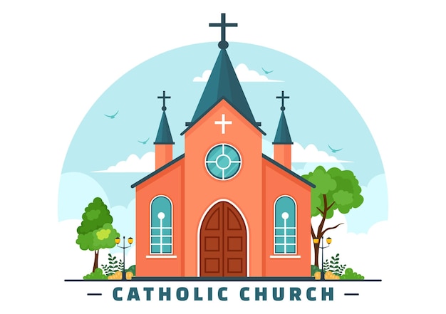 Cathedral Catholic Church Building Illustration With Architecture Medieval and Modern Churches