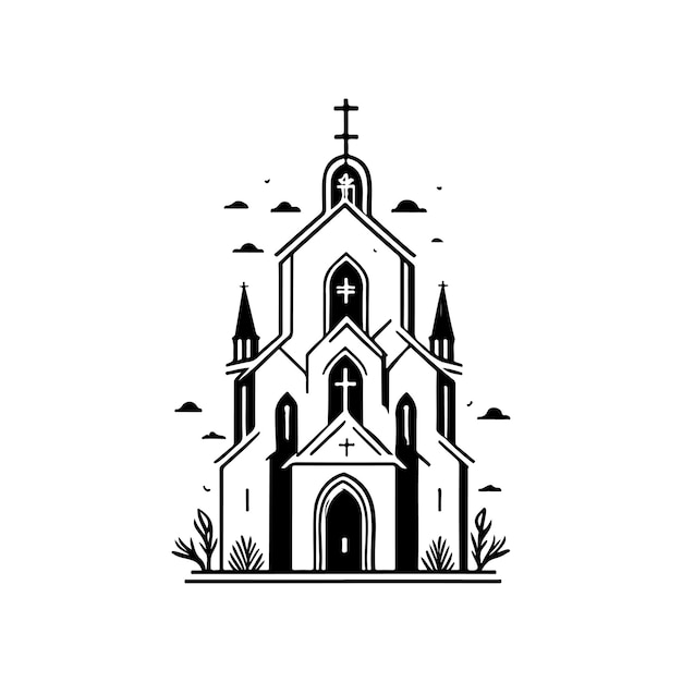 Cathedral Icon hand draw black colour easter sunday logo vector element and symbol