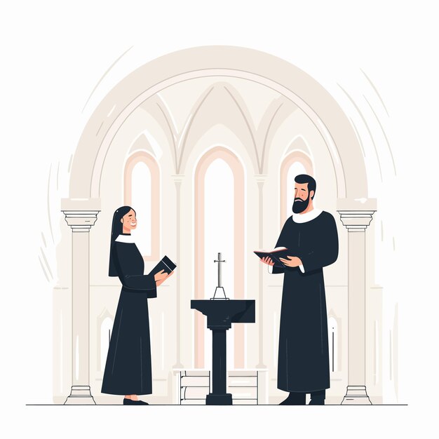 Vettore cattolico-cristiano-staffmale-sacerdote-e-donna