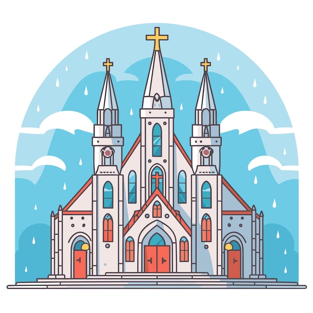 Vector catholic church building cathedral cartoon religious architecture exterior vector