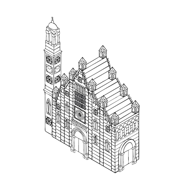 Vettore di architettura in stile gotico del tempio della chiesa cattolica europea