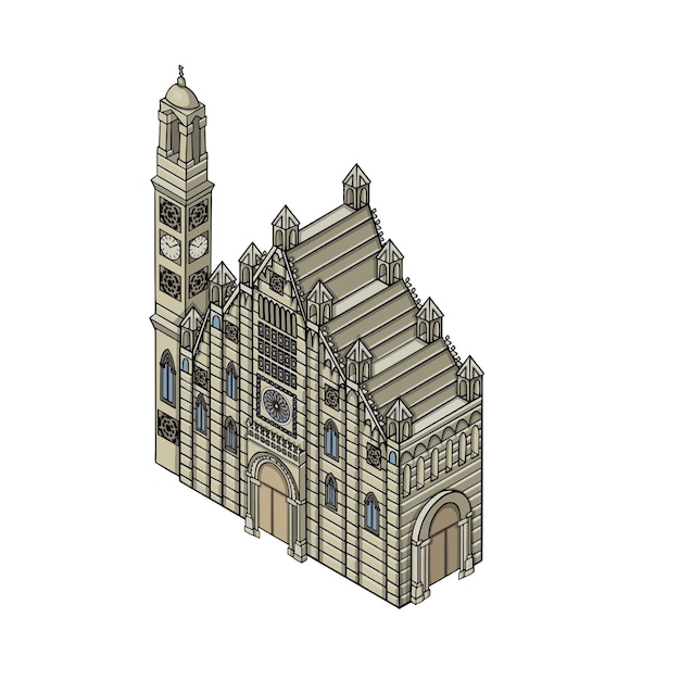 가톨릭 유럽 교회 사원 고딕 양식의 건축 벡터