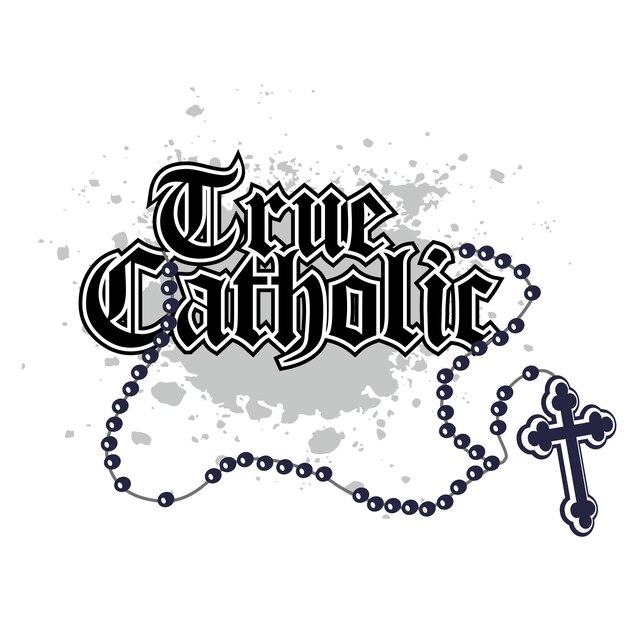 Vector catholic image with cross and rosary