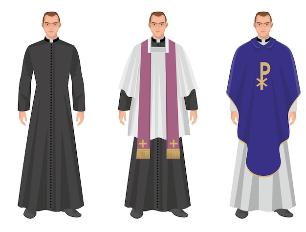 Catholic monks in robes flat illustration