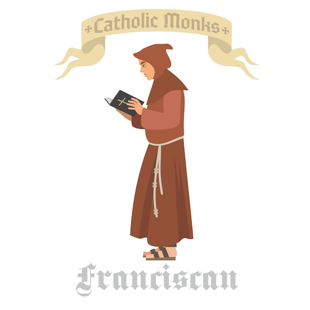 Vettore monaci cattolici in abiti illustrazione piatta
