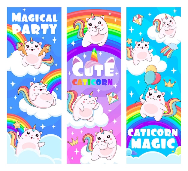 Caticorn magical party cartoon caticorn characters