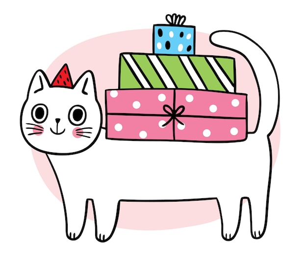 Catoon cute cats and presents Happy New Year vector