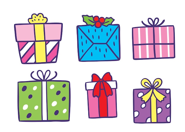 Catoon cute colorful presents se Happy New Year vector