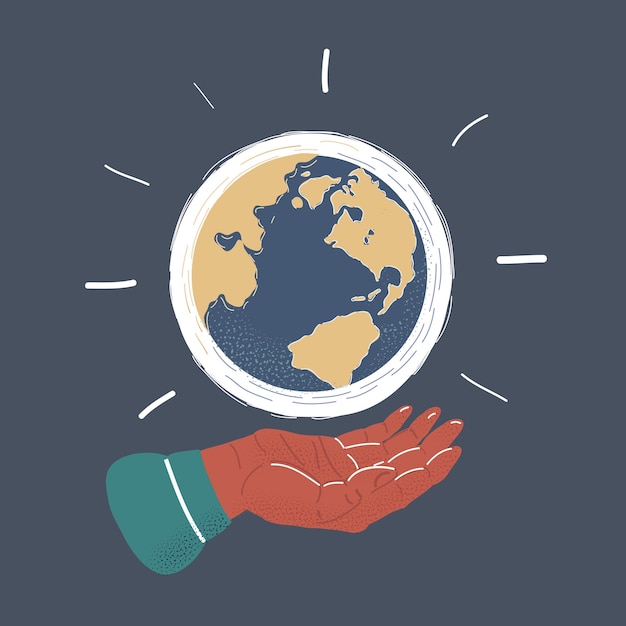Catoon vector illustration of Hands holding world