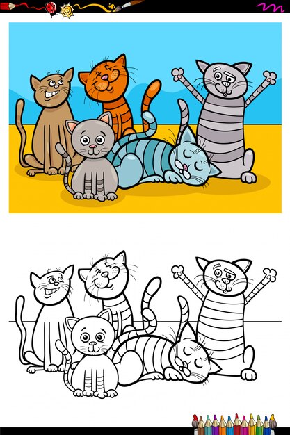 猫動物キャラクターグループ塗り絵