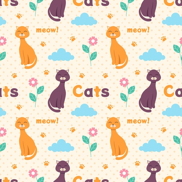 cats animals seamless pattern design with cat element in template cartoon flat illustration
