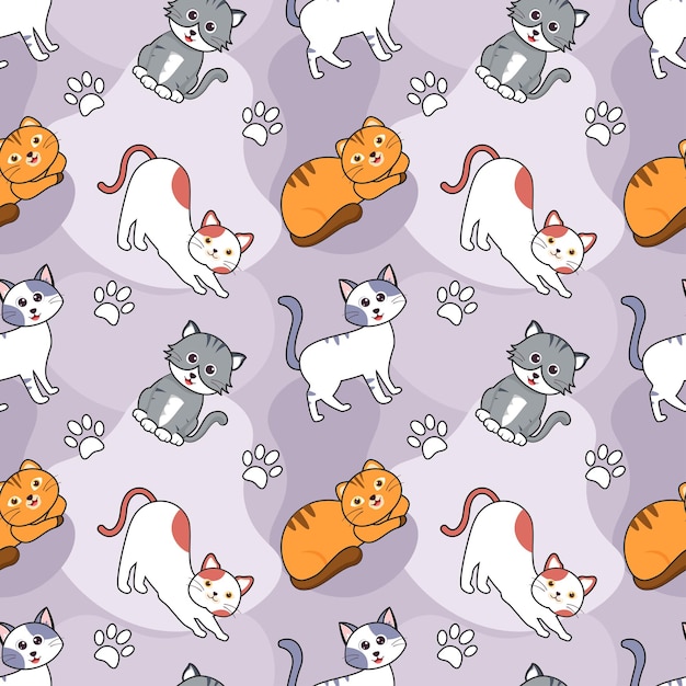 cats animals seamless pattern design with cat element in template cartoon flat illustration