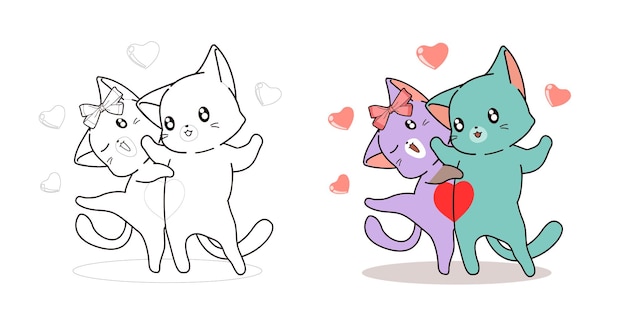 Кошки - любовники легко мультяшные раскраски для детей