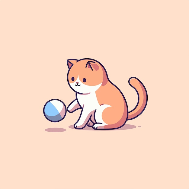 ベクトル 猫はシンプルな漫画スタイルとマスコットコンセプトでボールをプレーしています