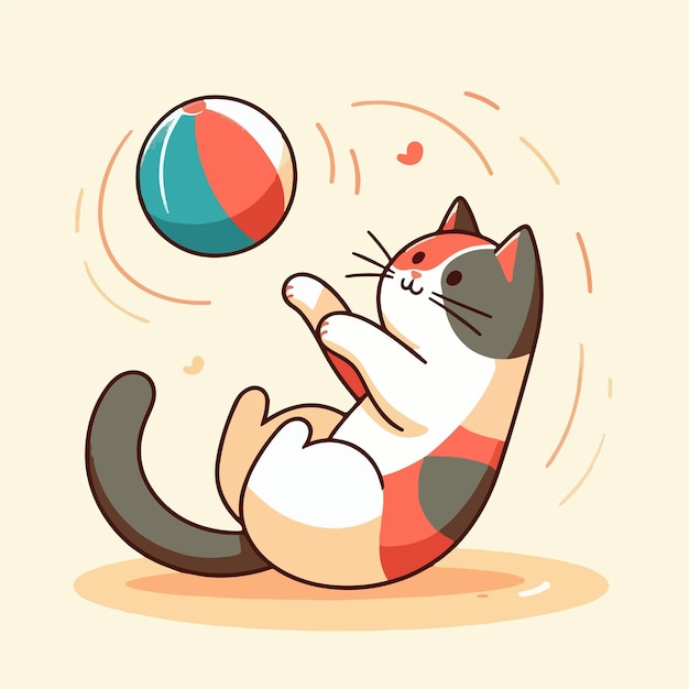 Vector cats are playing ball with a simple cartoon style and mascot concept