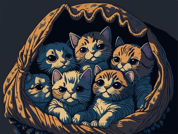 Vector cats in basket vector illustration