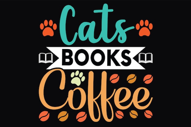 Vector cats books coffee