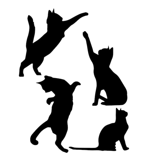 Cats in different pose silhouette