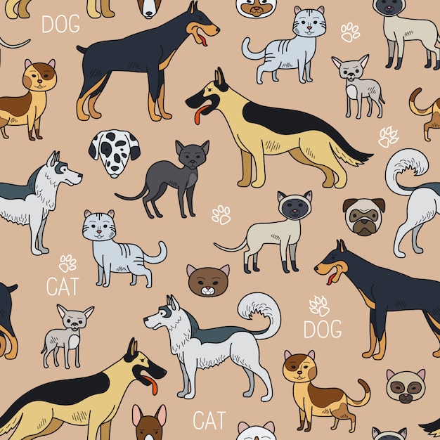 Cats and dogs seamless pattern