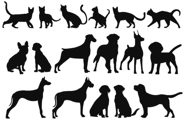 Vector cats and dogs silhouette set on white background isolated vector