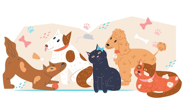 Cats and dogs for veterinary and pets health and care flat vector isolated