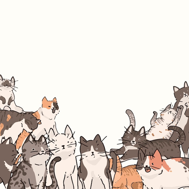Vector cats doodle pattern background vector