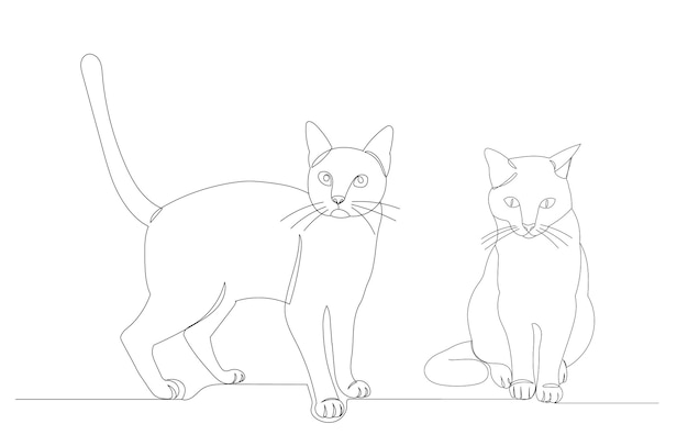 Vector cats drawing by one continuous line, vector