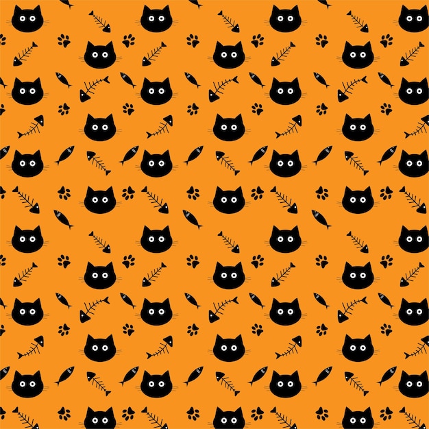 cats and fishbones seamless pattern