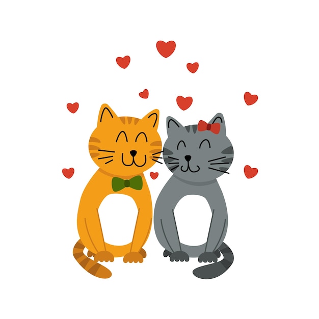 Vector cats in love loving couple kitten flat cartoon vector