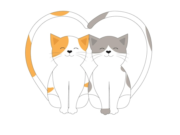 Cats in love with heart tails