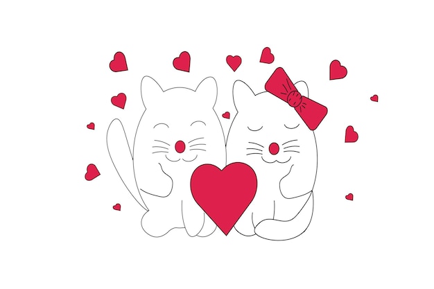 cats in love with hearts