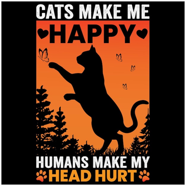 Cats Make Me Happy Human Make My Head Hurt Retro Background