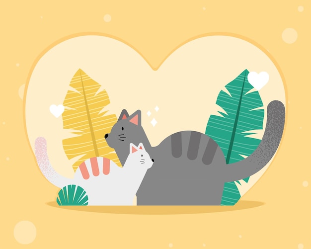 Vector cats mascots in heart characters