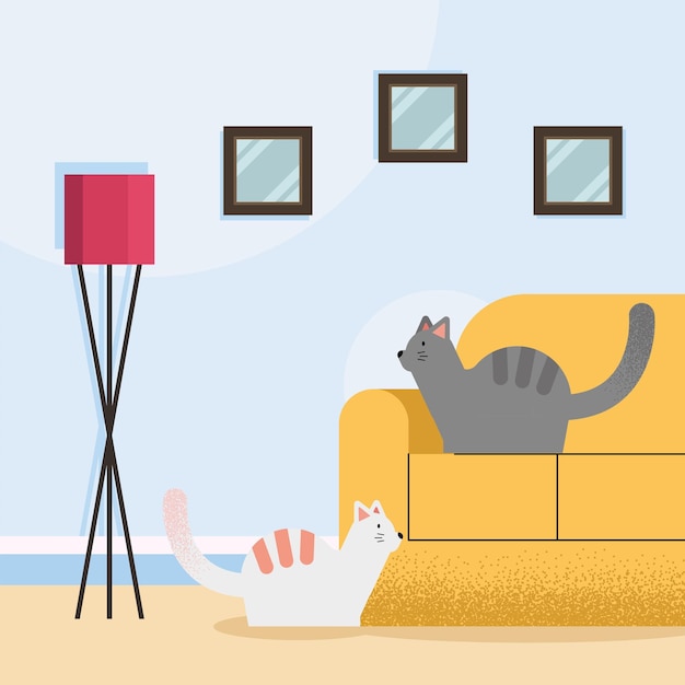 Cats mascots in livingroom characters