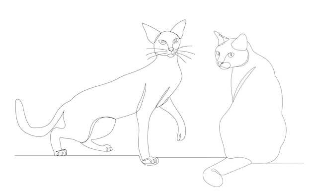 Cats one line drawing isolated, vector